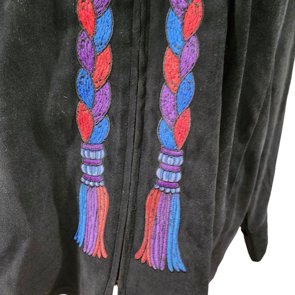 Preowned with Tags Bob Mackie Womens Embroidered Tassle Full Zip Black Jacket/Bl - Picture 4 of 7